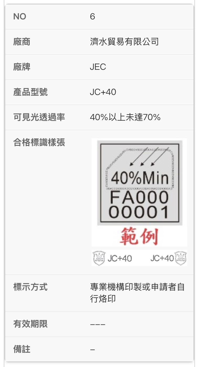 JEC JC+40 交通部合格標識貼紙