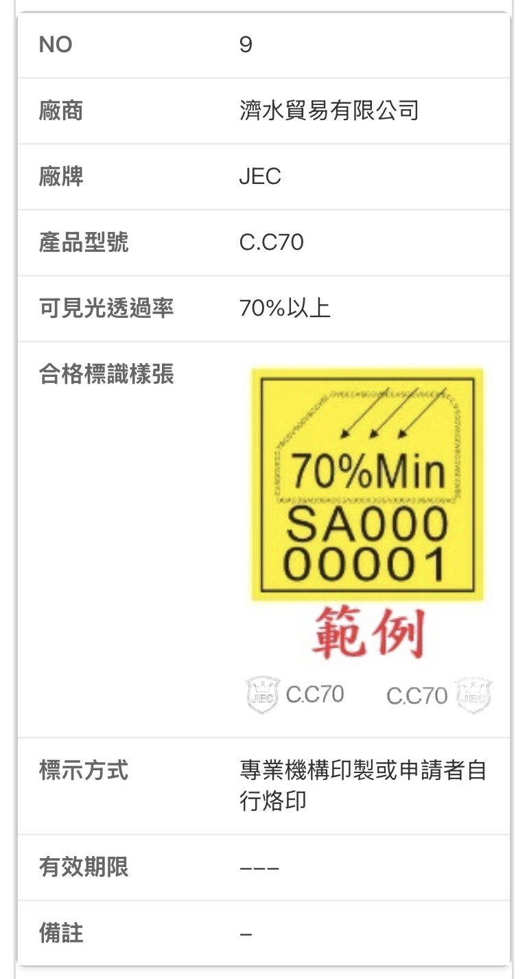 JEC C.C70 交通部合格標識貼紙