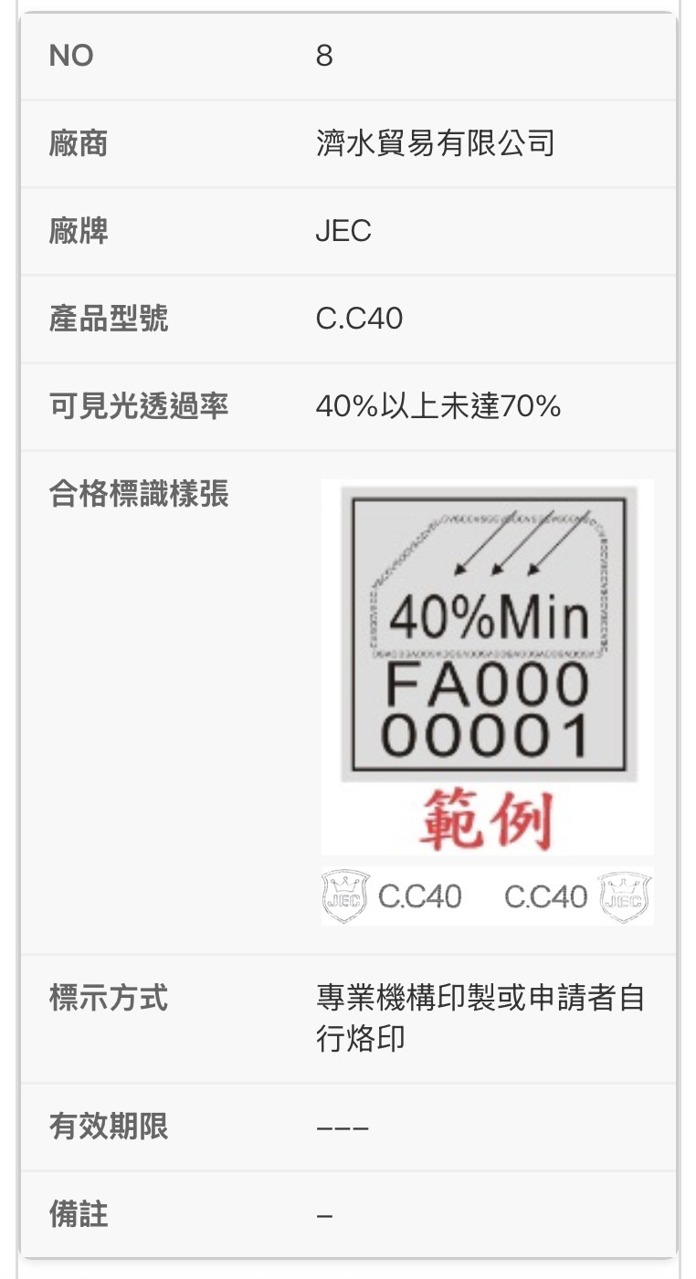 JEC C.C40 交通部合格標識貼紙